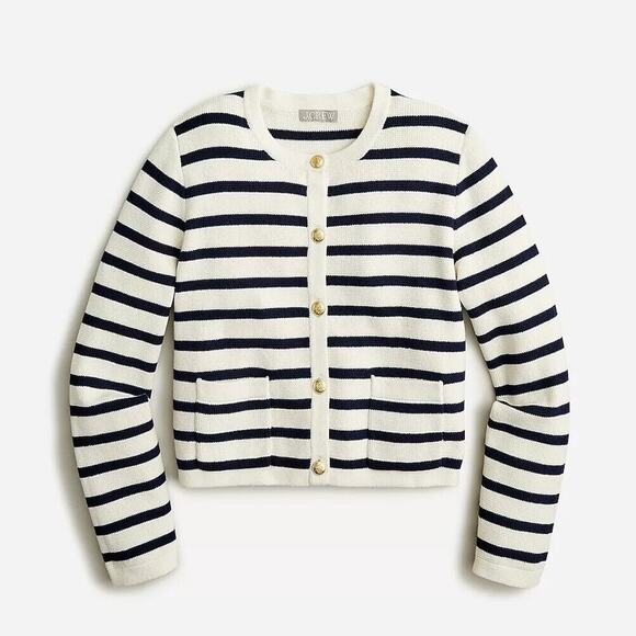 J. Crew Sweaters - Jcrew Emilie Patchpocket Sweater Lady Jacket In Stripe - S - Ivory Navy